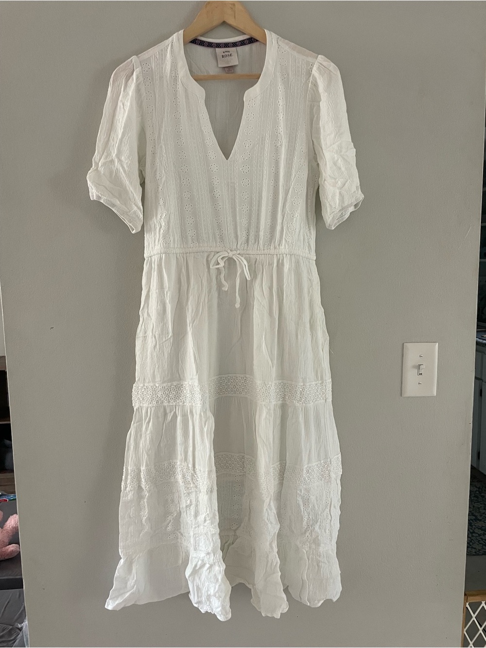 Knox Rose White Bohemian Midi Dress with Drawstring Waist